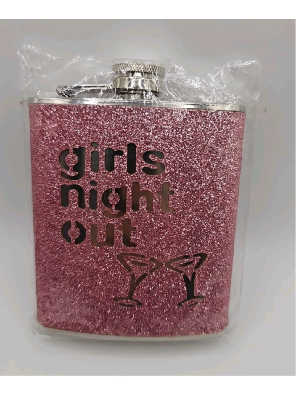 Girls Night Out Glitzy Hot Pink Flask New Bachelorette Drink Stainless Steel 7oz